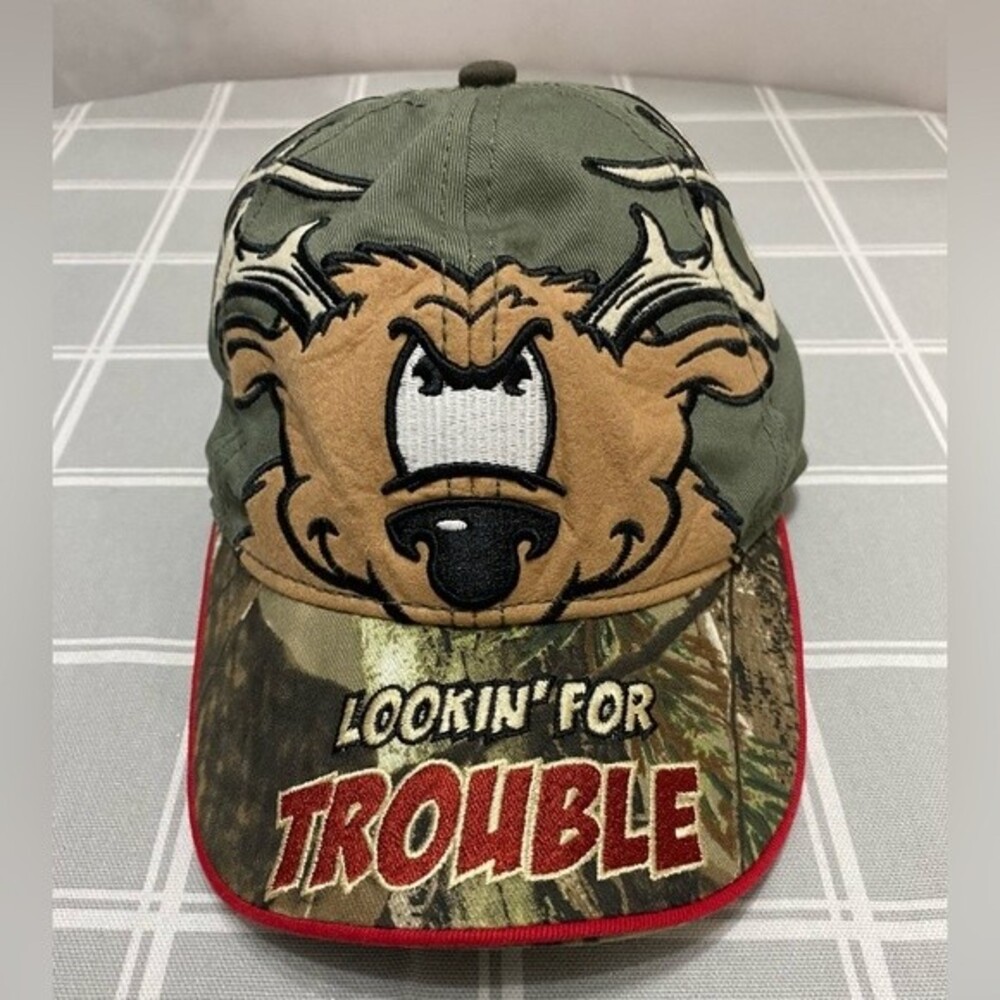 Buck Wear Looking For Trouble Youth Toddler Baseball Cap Hat Lid Hook Loop Camo
